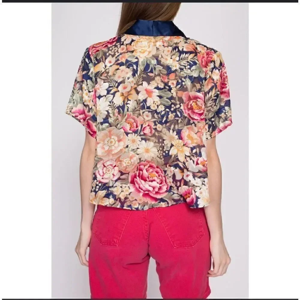 Vintage Victoria Secret 90’s floral sheer loungewear crop top M